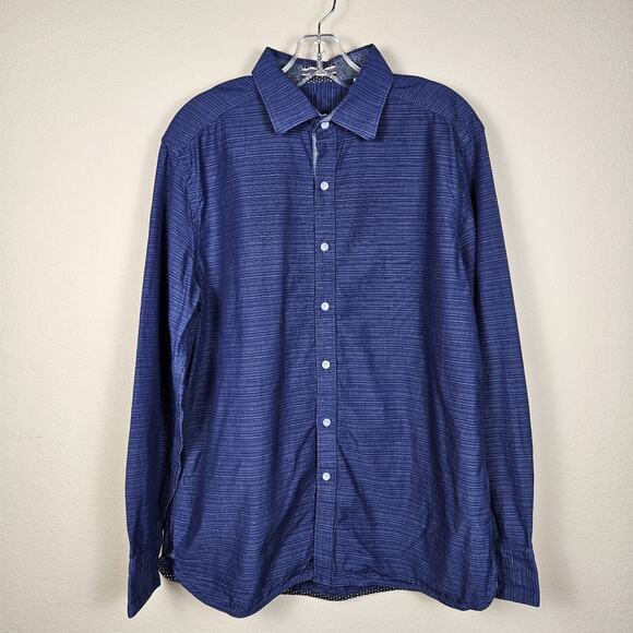 Robert Graham Men Flip Cuff Button-Up Shirt Stripe Flecked Cotton Paisley Blue M - Picture 5 of 16